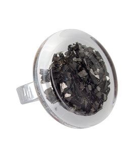 Glass Ring Black Glitters