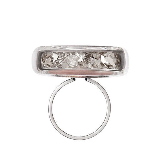Glass Ring Silver Glitters