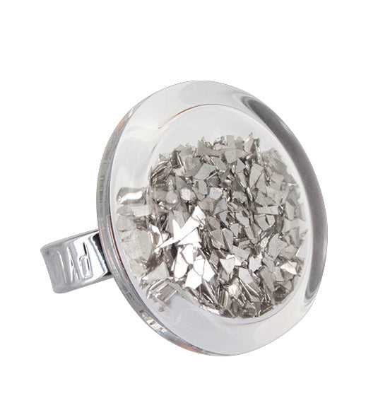Glass Ring Silver Glitters