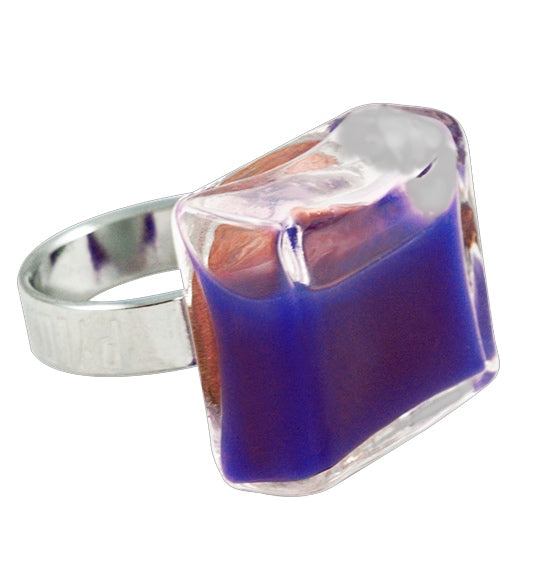 Glass Ring Dark Blue Milk